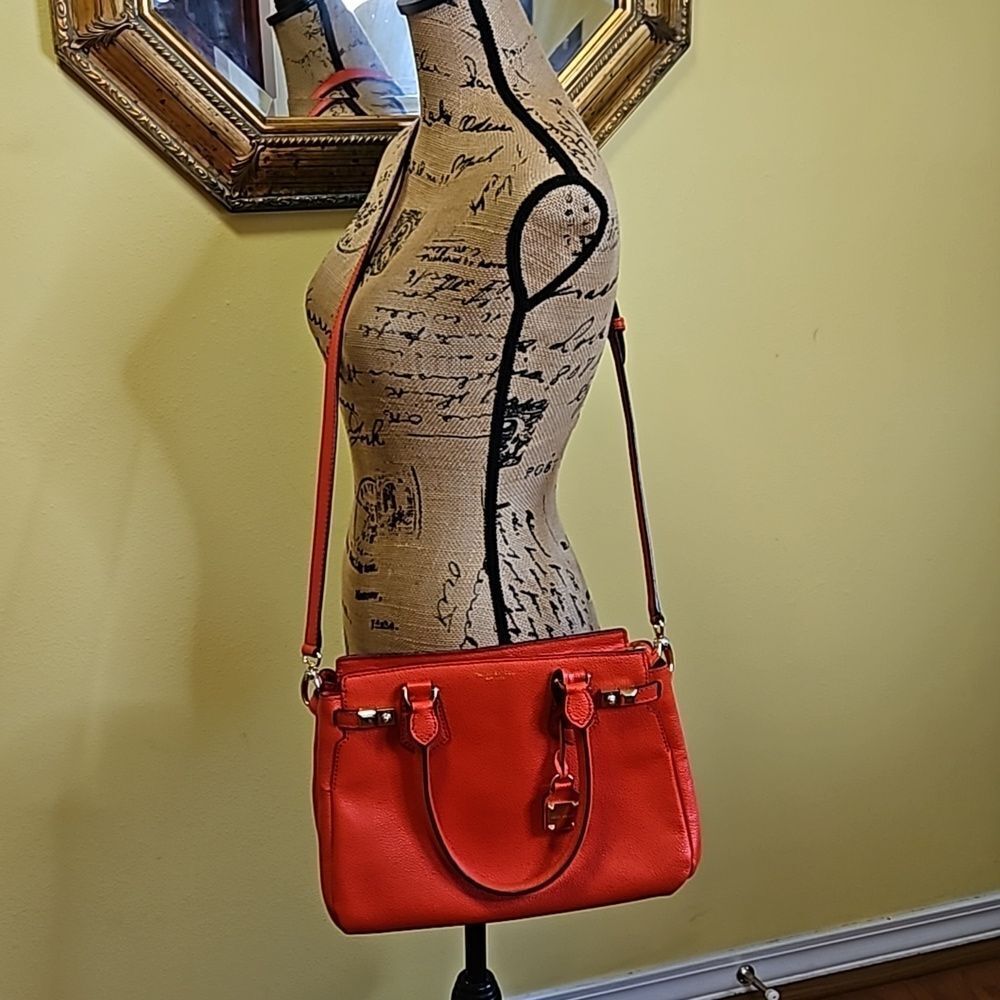 Henri Bendel Orange Leather Tote Bag Crossbody Strap